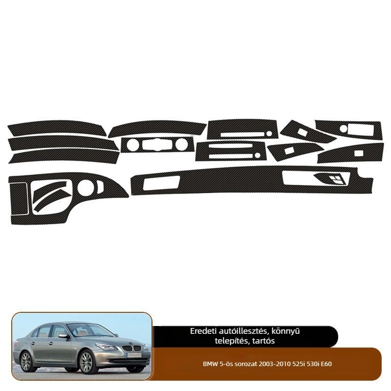 BMW E60 belső karbon szál mintázatú védő fólia – dekoratív matrica ABS anyagból az 03-10-es 5-ös sorozathoz (525i, 530i, 528xi, 535d, 530d, 530xi, 535i)