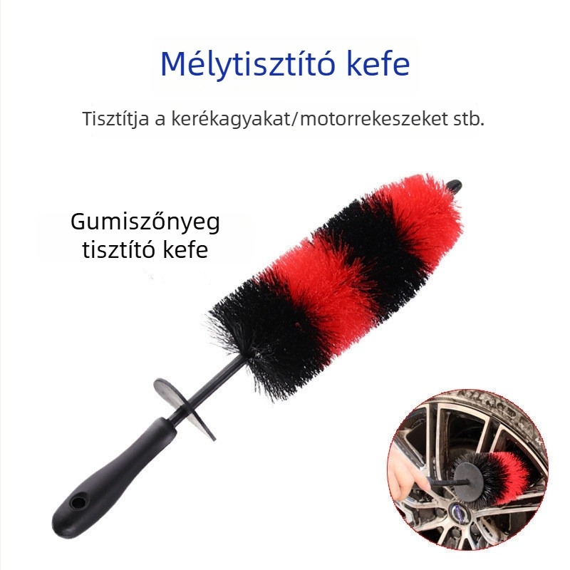 Town Head hosszú fogantyújú, hajlított autómosó ecset műanyag bevonatú vasdrótból és PU‑kompozit drótból, ideális a kerékhez és a motorhoz