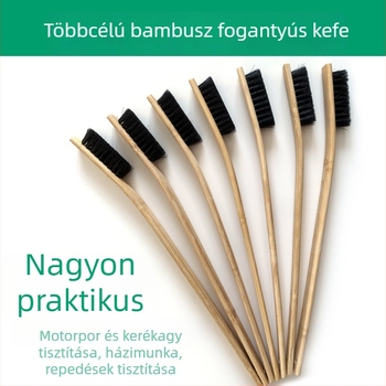 Fából készült fogantyújú autóápoló ecset, hosszú nyéllel, többfunkciós kefefej keréktárcsához, gumikhoz és hub-hoz, disznó szőrrel — Modell 40393