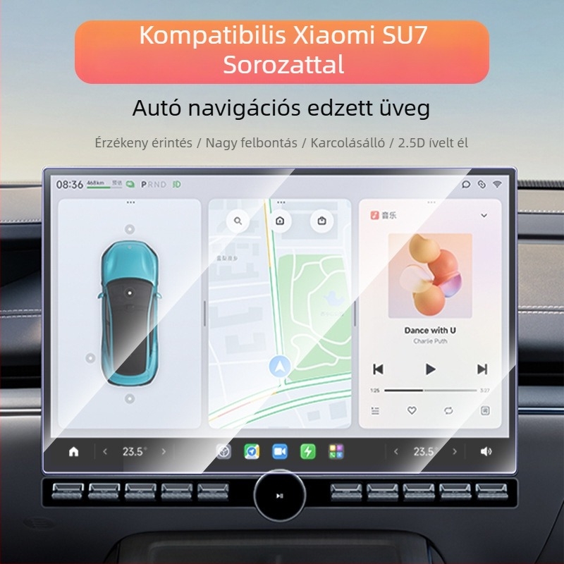Xiaomi SU7 autó kijelzővédő - edzett üveg, karcolás- és kopásálló, ujjlenyomat-mentes bevonat, központi navigációs üvegfilm