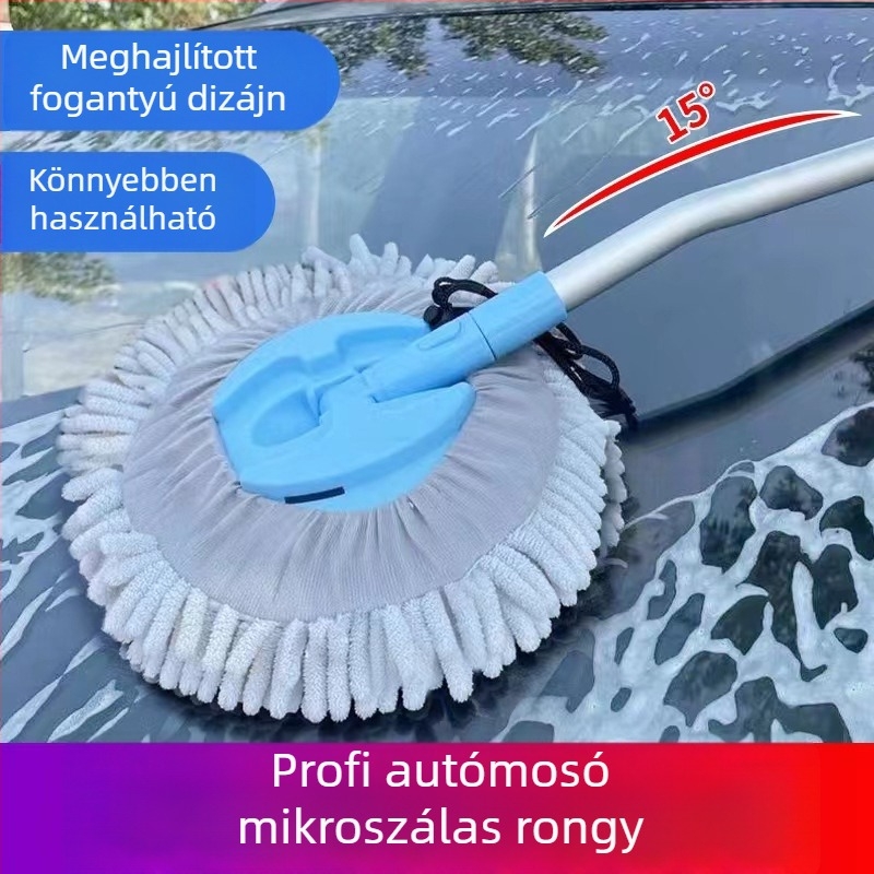 Autómosó mop hajlékony rúddal, puha Chenille velúr, alumínium ötvözetből készült – nem karcolja a fényezést.