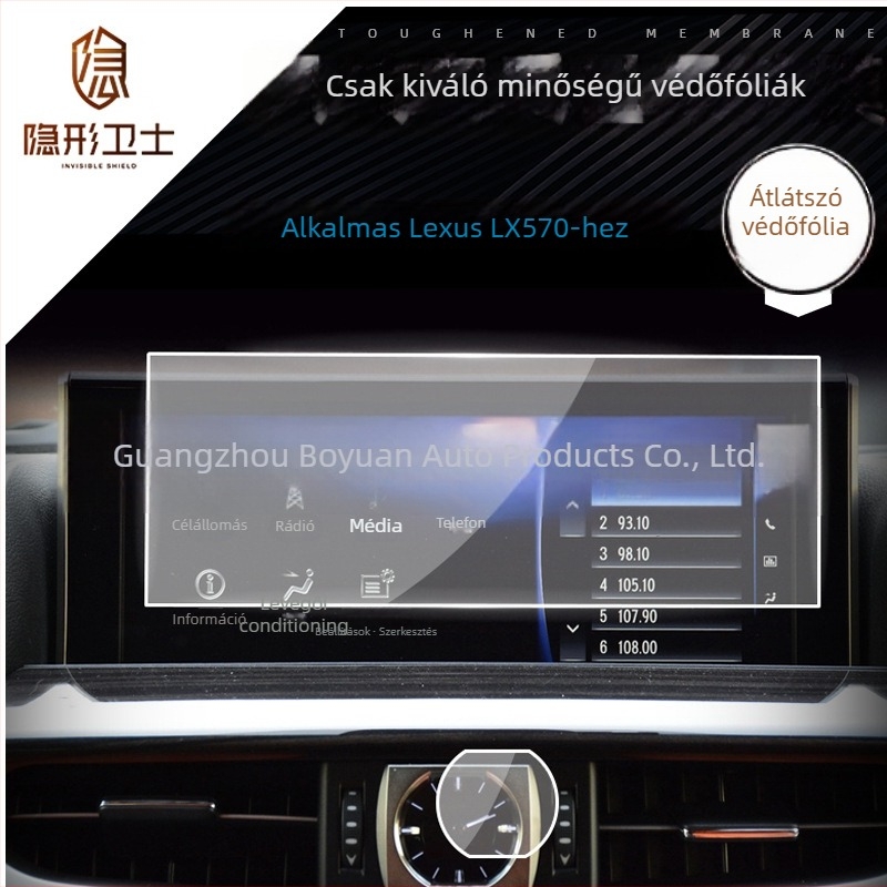 Lexus LX570 központi panel és hátsó TV kijelzőjéhez készült üveg kijelzővédő, 2019-es modell, 001-es modell, testreszabható feldolgozás