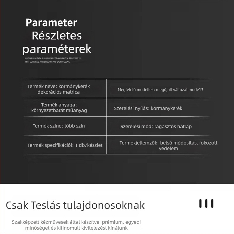 Tesla Model 3 kormánykerék dekoratív védő matrica – új kiadás, belső díszítés