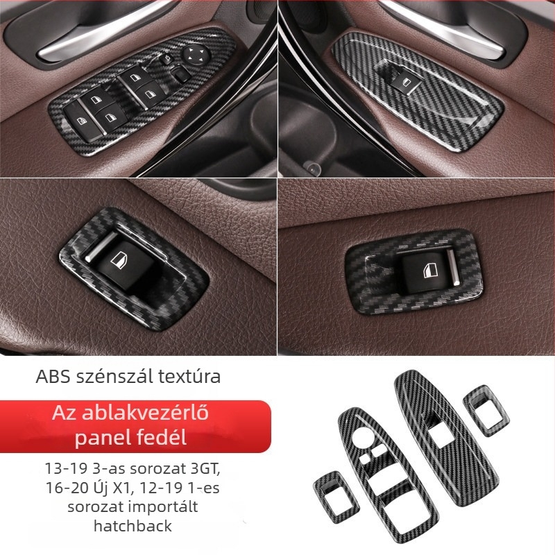 BMW Ajtóablak-emelő gomb keret, ABS karbon mintázat, kompatibilis az 1-es / 3-as sorozat / 3GT / X1-hez, BRIDESE/Boledsa Márka