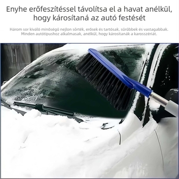 Autóhoz való téli hóseprő hosszú nyéllel és dupla fejű hóeltávolító