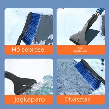 Autóhoz való téli hóseprő hosszú nyéllel és dupla fejű hóeltávolító