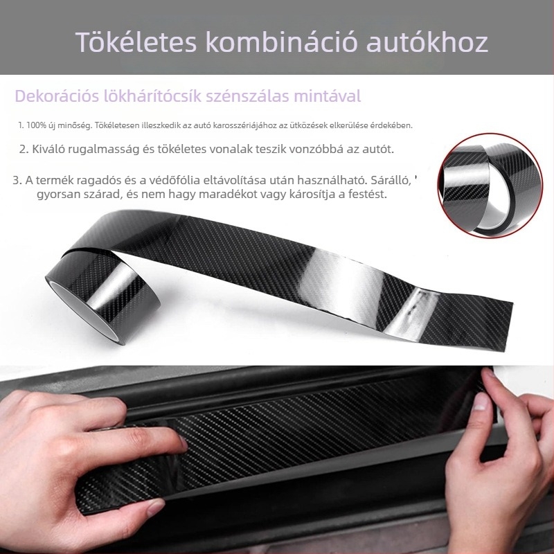 5D szénszálas mintás autó ajtó küszöbsáv – védő matrica a csomagtartóhoz és az ajtó éleihez, karcolás elleni védelem