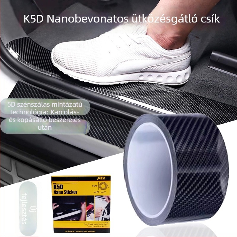 5D szénszálas mintás autó ajtó küszöbsáv – védő matrica a csomagtartóhoz és az ajtó éleihez, karcolás elleni védelem