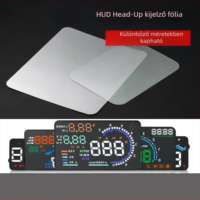 Autó HUD-hoz való visszaverő fólia a szélvédőre – HD kijelző, csökkenti a ghostingot, PET fólia, méretek 12×9 cm-től 16×12 cm-ig