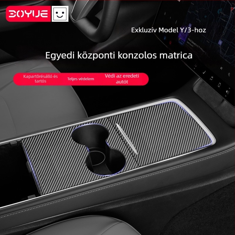 Tesla Model Y és Model 3 központi konzol védőfilm matrica belső átalakításhoz, anyag: matrica, testreszabás nélkül