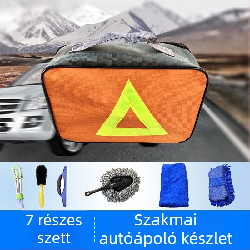 CHISHAN 7 részes autómosó készlet: kefék, szivacstömb, kaparók, törlőkendők és táska (Oxford anyag)