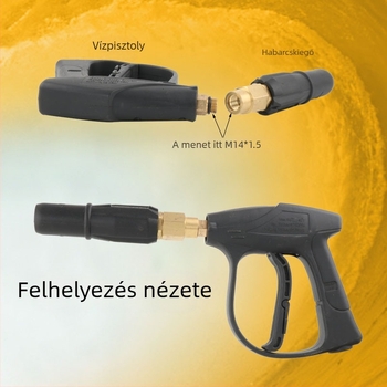 Habfejes pisztoly M14 interfésszel, nagynyomású habfej, réz-plasztikus kivitel, súly 0,35 kg