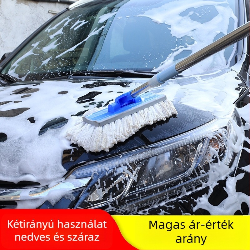 Autómosó mop szálas anyagból, két részes teleszkópos nyéllel, porszemcsék eltávolító ecset, tisztító eszköz