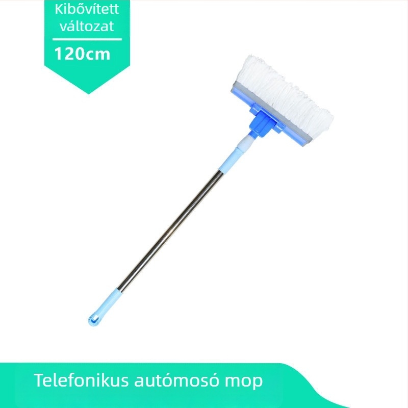 Autómosó mop szálas anyagból, két részes teleszkópos nyéllel, porszemcsék eltávolító ecset, tisztító eszköz