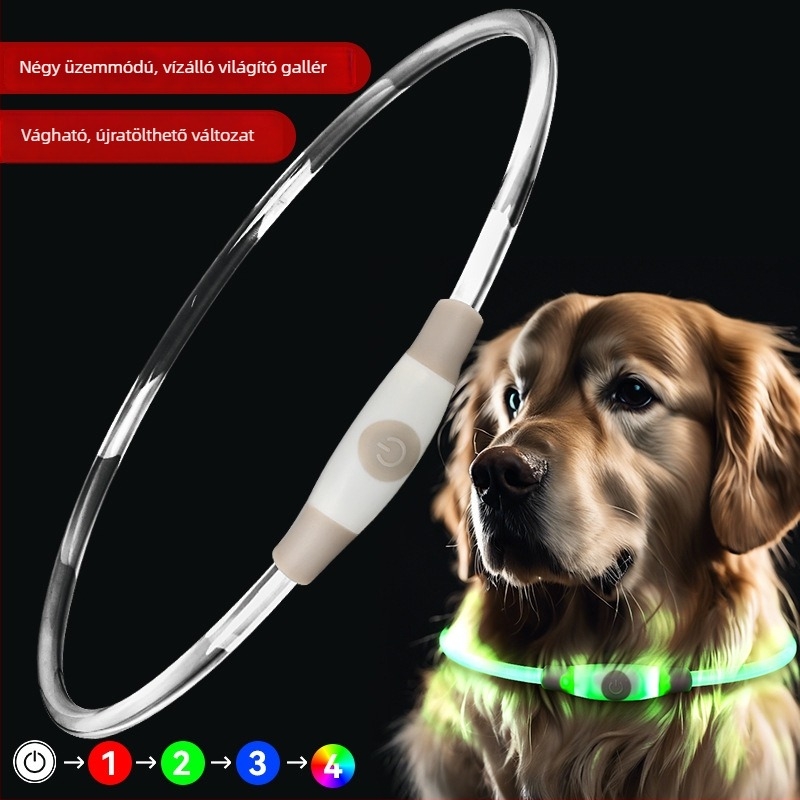 LED világító házikedvenc nyakörv USB-C töltésű, vízálló, elvesztés elleni, éjszakai láthatóság kutyáknak