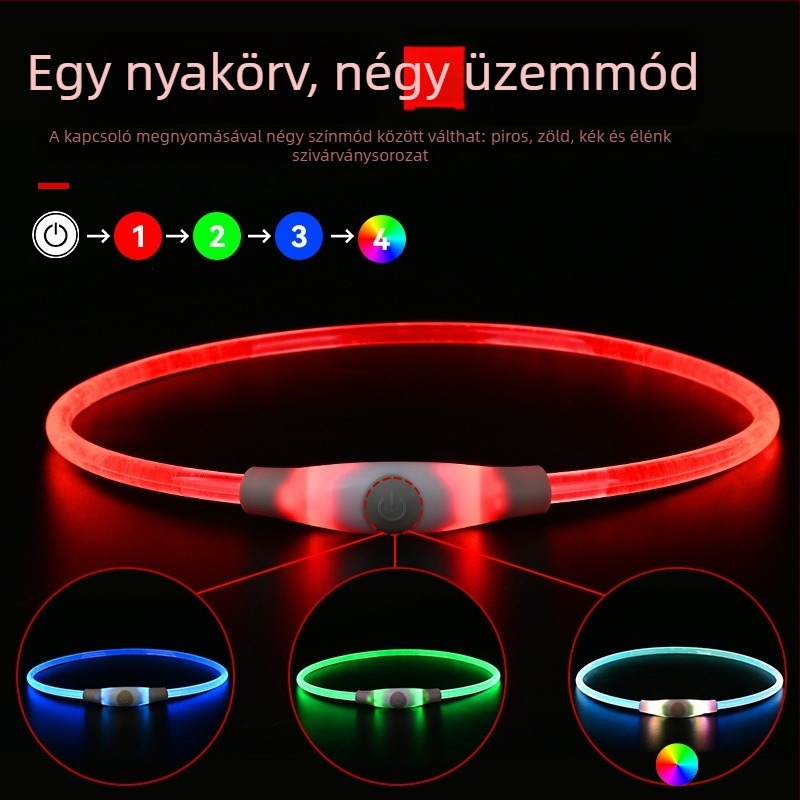 LED világító házikedvenc nyakörv USB-C töltésű, vízálló, elvesztés elleni, éjszakai láthatóság kutyáknak