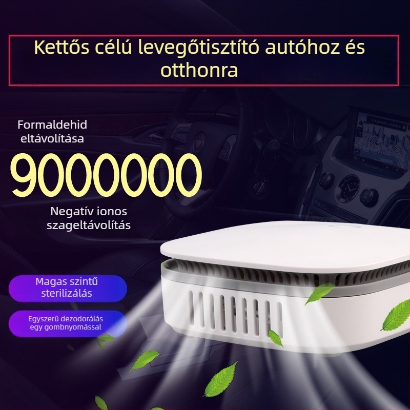 Otthon és autó használatra szánt légtisztító negatív ionokkal és aktív szén szűrővel, USB-tápellátás, halk működés 36 dB alatt, CADR 51-150 m³/h, 11–20 m² területhez