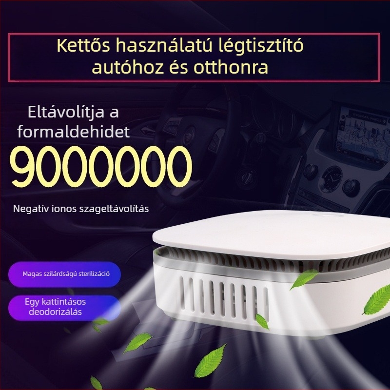 Otthoni és autóhasználatra szánt légtisztító negatív ionokkal a formaldehid eltávolítására, 51-150 m3/h, USB táplálás, 11-20 m² lefedettség