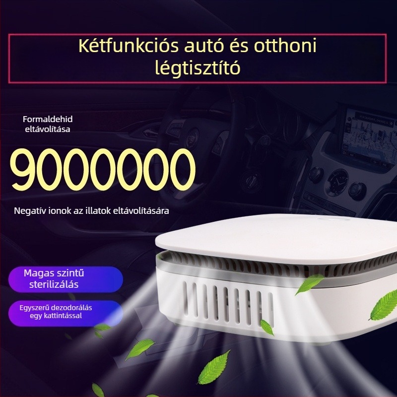 Légszűrő negatív ionokkal és ózonos dezodorizálóval autóhoz és otthonhoz | USB tápegység, zaj 36–45 dB, 50 m³/h, alkalmas 11–20 m²-re