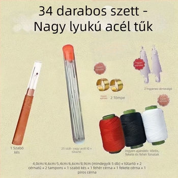 34 darabos rozsdamentes acél varrótűk készlet, nagy szemű, háztartási használatra