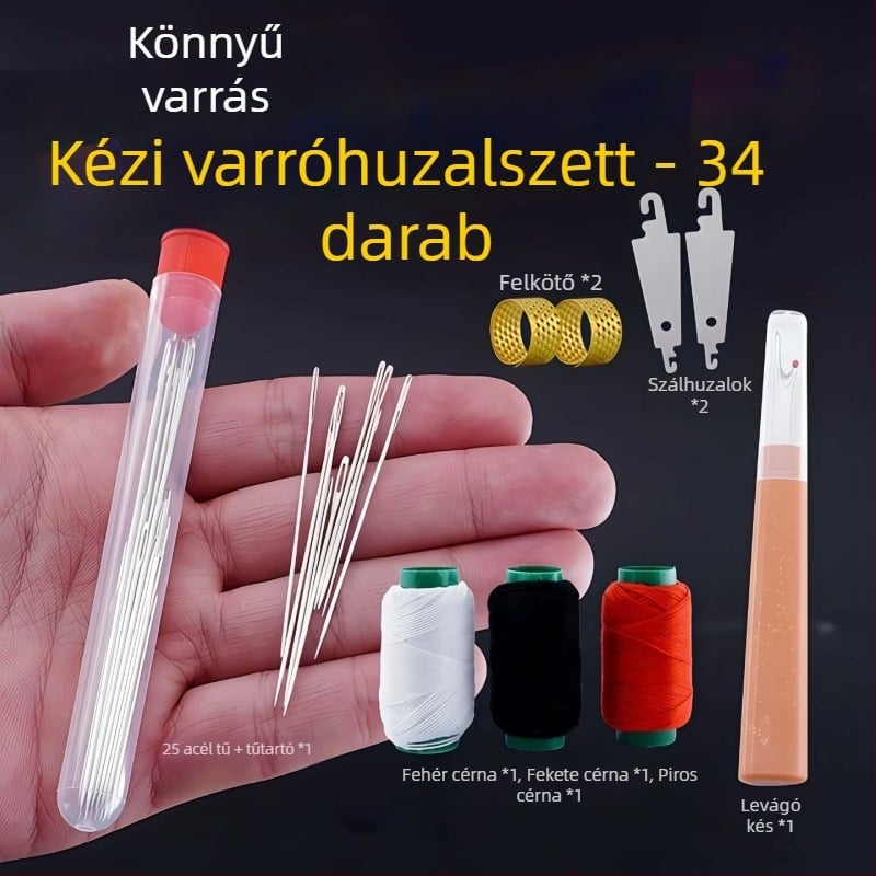 34 darabos rozsdamentes acél varrótűk készlet, nagy szemű, háztartási használatra