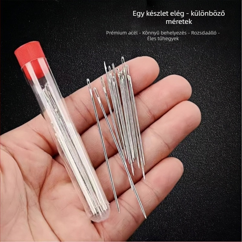 34 darabos rozsdamentes acél varrótűk készlet, nagy szemű, háztartási használatra