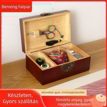 Fából készült varródoboz szett kivágott retro mintával, keresztszemes varró eszközök tárolására