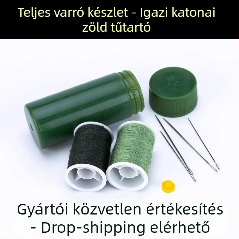 Hordozható zsebvarrókészlet cilindrikus rozsdamentes acél dobozban
