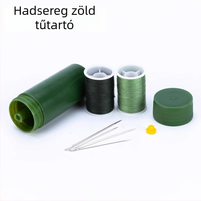 Hordozható zsebvarrókészlet cilindrikus rozsdamentes acél dobozban