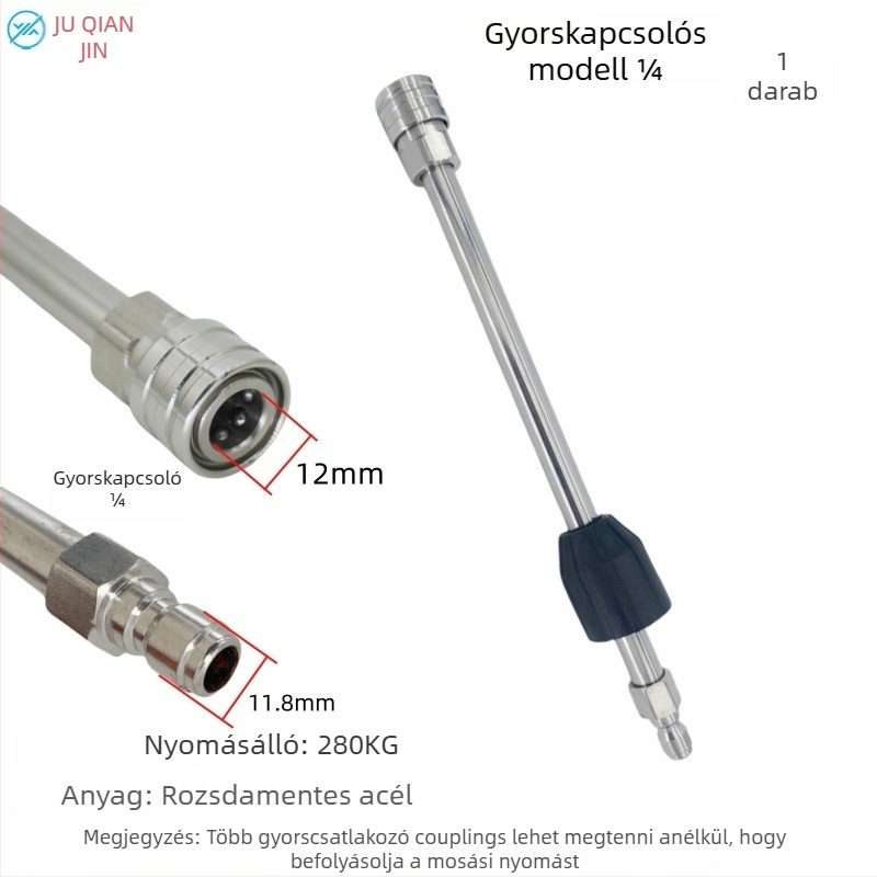 Rozsdamentes acélból készült magasnyomású vízpuskához tartozó hosszabbító rúd, 1/4 hüvelykes gyorscsatlakozás, 4000 PSI