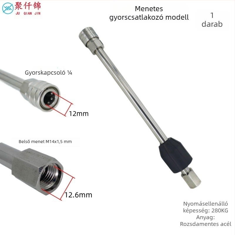 Rozsdamentes acélból készült magasnyomású vízpuskához tartozó hosszabbító rúd, 1/4 hüvelykes gyorscsatlakozás, 4000 PSI