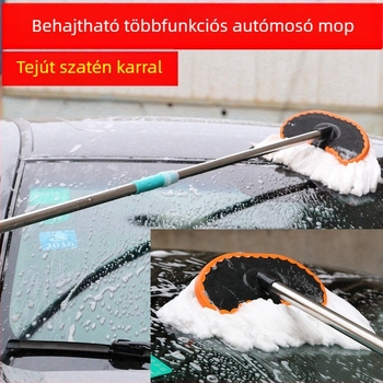 Autómosáshoz készült mop tej-selyem sörtékkel, rozsdamentes acél teleszkópos rúddal, hosszú nyél, testreszabható lehetőségek