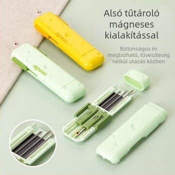 Hordozható, többfunkciós tűbefűző készülék mágneses tűtartóval, ABS anyagból, 300 darabos csomag, minimalist dizájn