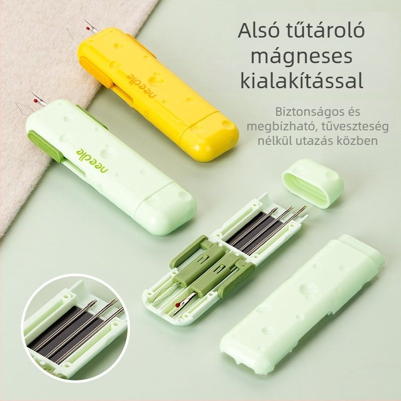 Hordozható, többfunkciós tűbefűző készülék mágneses tűtartóval, ABS anyagból, 300 darabos csomag, minimalist dizájn