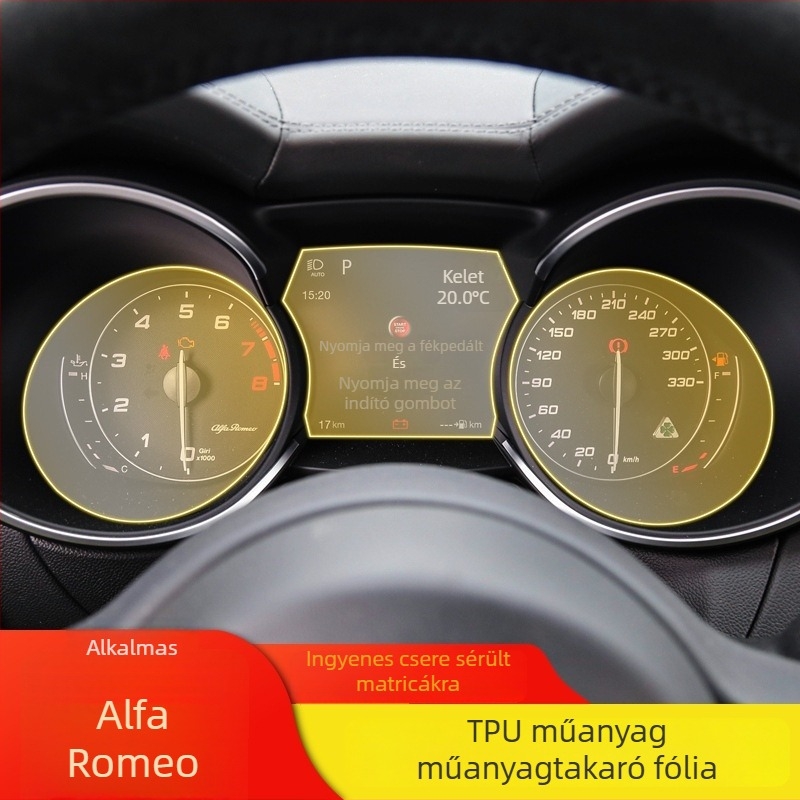 TPU műszerfal védőfilm az Alfa Romeo Stelvio (17-19) – középső konzol, magas és alacsony hőmérséklet-állóság, PM-08