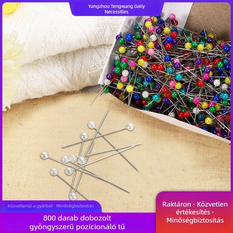800 színes gyöngyházfényű tű karton dobozban – pozícionáló és rögzítő tűk DIY ruhákhoz
