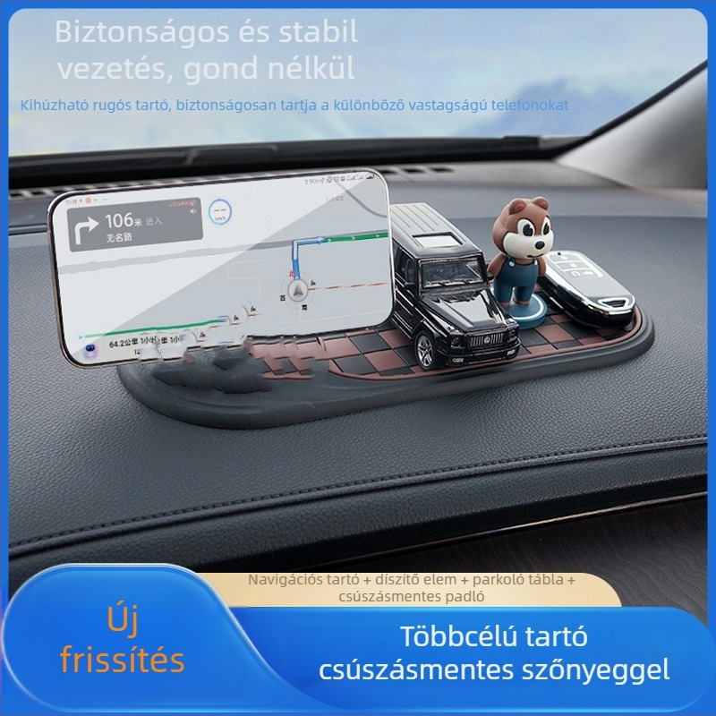 Autóhoz való csúszásmentes telefontartó navigációs tükörállvánnyal és konzol rendezővel (PVC; Model 021-1)