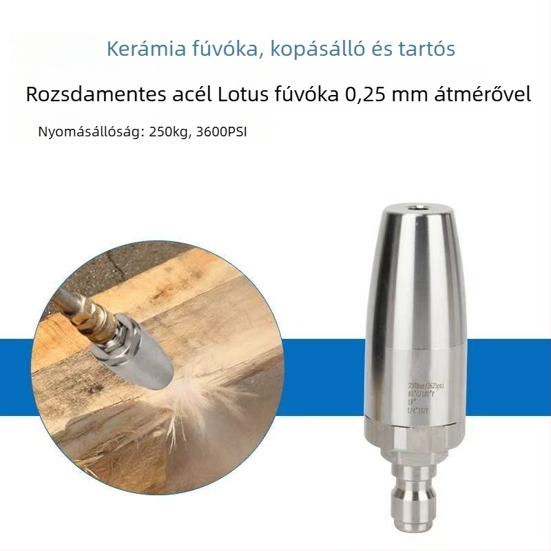 Rozsdamentes acél Lotus-duza, 360° forgó, gyorscsatlakozású magasnyomású pisztoly, tisztításhoz és rozsda eltávolításához