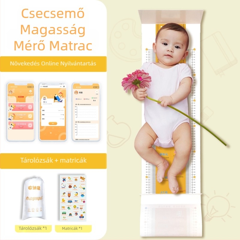 Babamagasság mérő matrac tároló táskával és matricákkal, rajzfilmszerű dizájn, testreszabható, mosható PVC, négyzet alakú