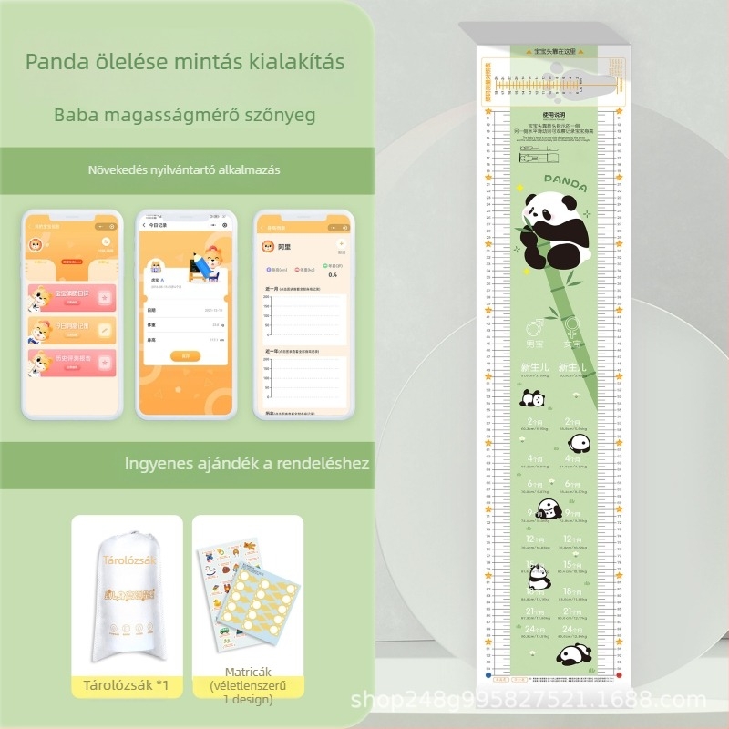 Babamagasság mérő matrac tároló táskával és matricákkal, rajzfilmszerű dizájn, testreszabható, mosható PVC, négyzet alakú