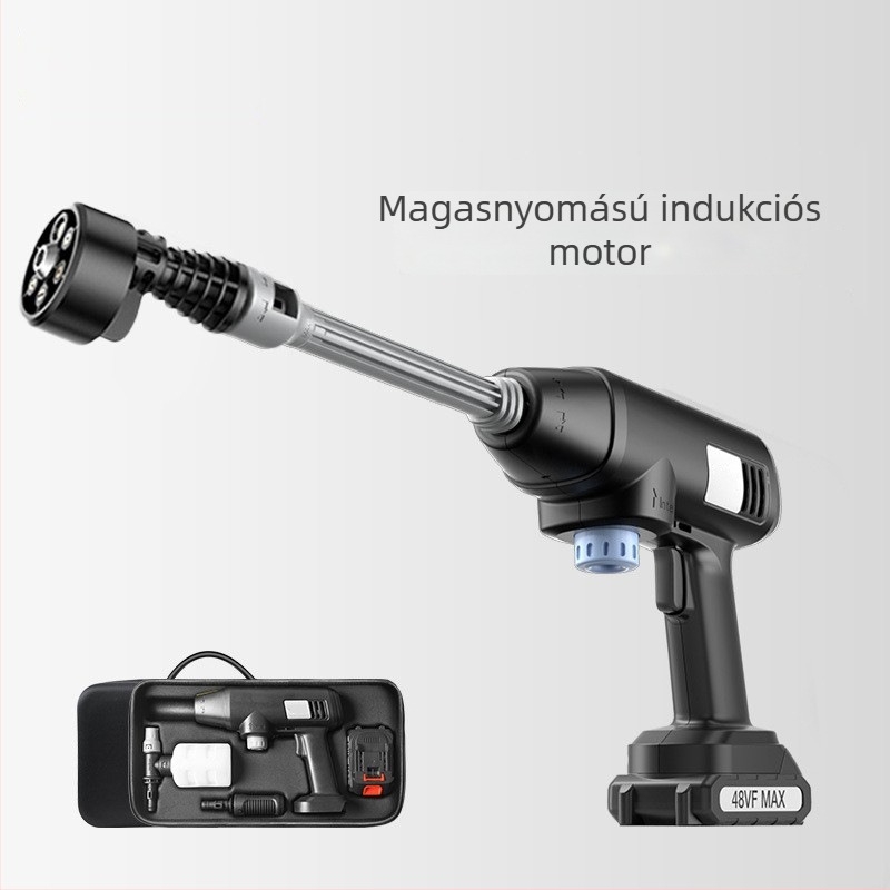 Autómosó magasnyomású vízszóró, hordozható vezeték nélküli, 21V Li-ion akkumulátor, 600W, 2.5–25 MPa, 2.6–4.0 L/min, 5 m kimeneti tömlő