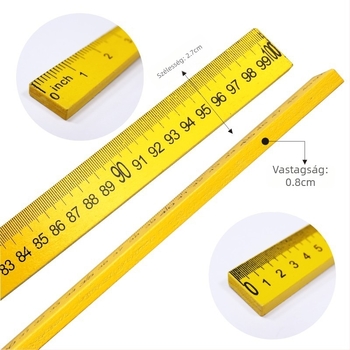 Fából készült vonalzó varráshoz, 50 cm és 1 m hosszú, hüvelyk és centiméter jelölésekkel