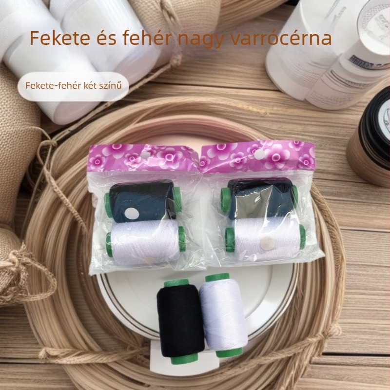 2 csomag fekete-fehér varrófonal ruházathoz