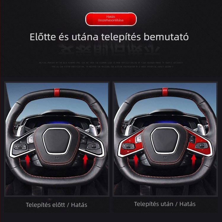 Kormánykerék gomb panel szénszálas belső Corvette C8-hoz — Anyag: szénszál; Modell: N-KEWT-378; Márka: Sasha carbon fiber; Feldolgozás testreszabása: Igen