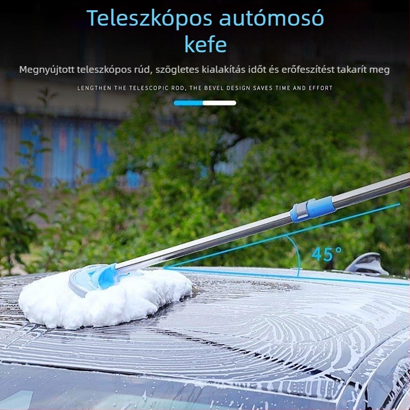Teleszkópos autómosó kefe hosszú nyéllel és puha sörtékkel