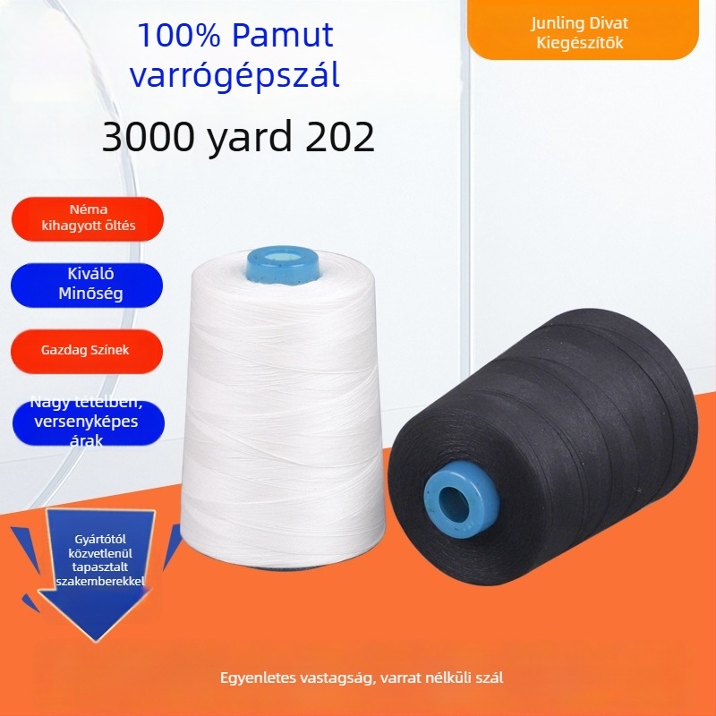 Fehér 100% pamut varrócérna 402/403/202/203 ruházati varráshoz, nagy sebességű varrás