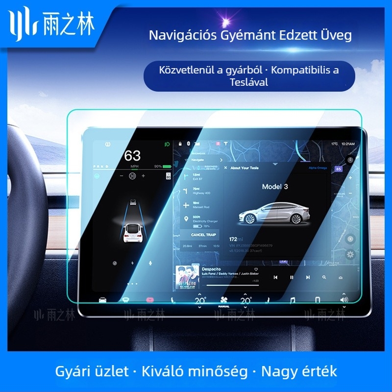 Tempered üveg kijelzővédő a Tesla Model 3 középső kijelzőjéhez, kompatibilis a Model Y, Model X és Model S