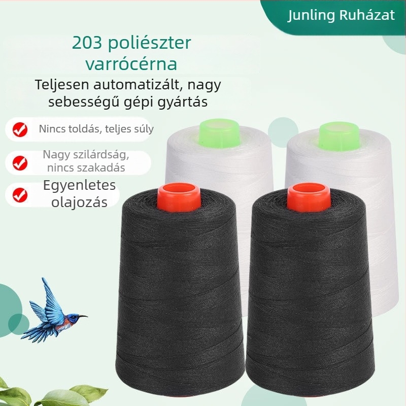 303 poliészter varrószál, közepesen vastag, fekete-fehér, ruházathoz, cipőkhöz, táskákhoz és farmerhoz
