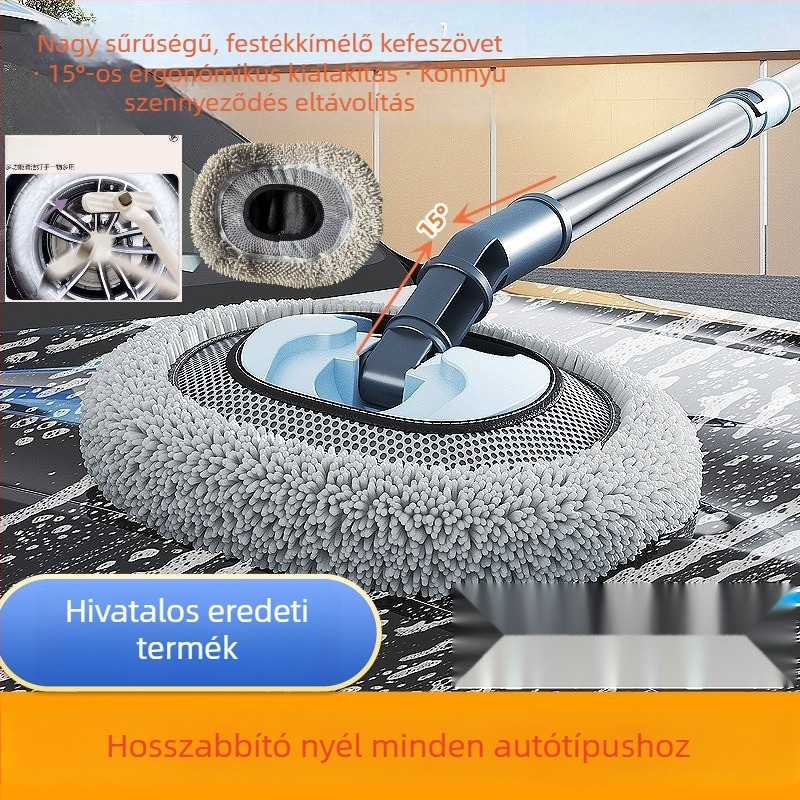 Puha sörtéjű, görbült fogantyújú, teleszkópos autómosó mop, amely nem karcolja a fényezést – autó tisztítási eszköz por eltávolítására