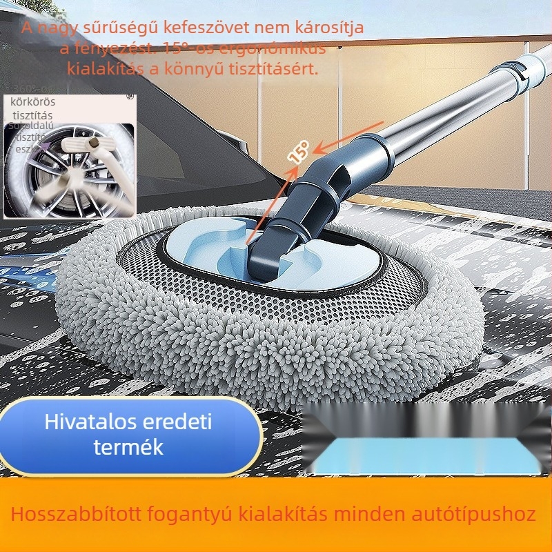 Puha sörtéjű, görbült fogantyújú, teleszkópos autómosó mop, amely nem karcolja a fényezést – autó tisztítási eszköz por eltávolítására